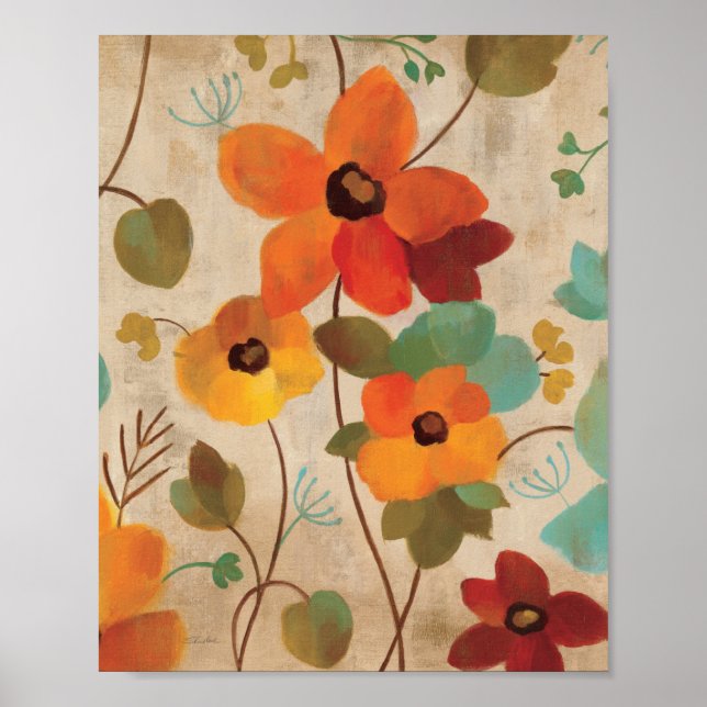 Färgblommor i Benvit bakgrund Poster (Framsidan)