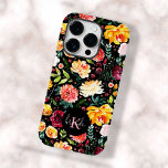 Färgblommor i engelska trädgårdsodlingar mönster m<br><div class="desc">Färgblommor i engelska trädgården,  sömlös mönster över svart bakgrund. Anpassade monogram i rosa och vitt på en svart cirkel.</div>