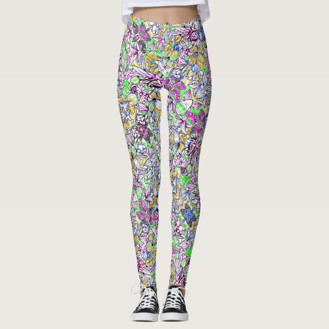 Färgblommor i färglös abstrakt leggings (Framsida)