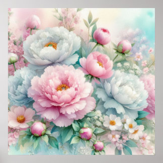 Färgblommor i mjuka pastellfärgade färger, vattenf poster