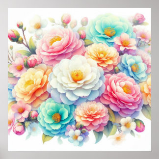 Färgblommor i mjuka pastellfärgade färger, vattenf poster