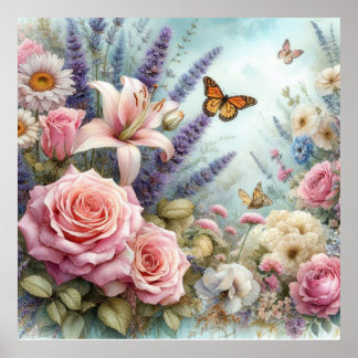 Färgblommor i mjuka pastellfärgade färger, vattenf poster