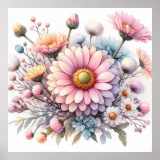 Färgblommor i mjuka pastellfärgade färger, vattenf poster