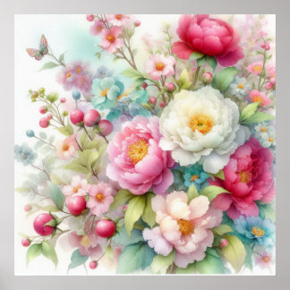 Färgblommor i mjuka pastellfärgade färger, vattenf poster