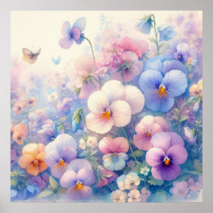 Färgblommor i mjuka pastellfärgade färger, vattenf poster