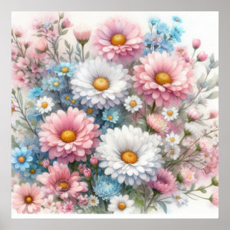 Färgblommor i mjuka pastellfärgade färger, vattenf poster