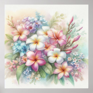 Färgblommor i mjuka pastellfärgade färger, vattenf poster