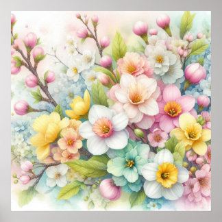 Färgblommor i mjuka pastellfärgade färger, vattenf poster