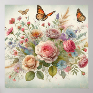 Färgblommor i mjuka pastellfärgade färger, vattenf poster