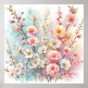 Färgblommor i mjuka pastellfärgade färger, vattenf poster