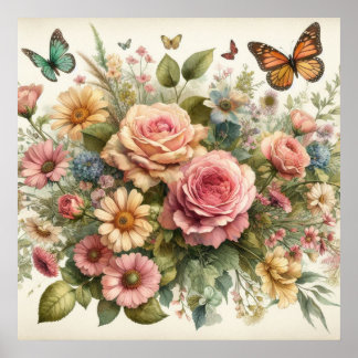 Färgblommor i mjuka pastellfärgade färger, vattenf poster