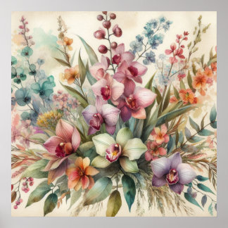 Färgblommor i mjuka pastellfärgade färger, vattenf poster