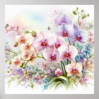 Färgblommor i mjuka pastellfärgade färger, vattenf poster