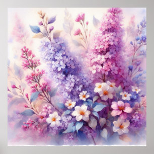 Färgblommor i mjuka pastellfärgade färger, vattenf poster