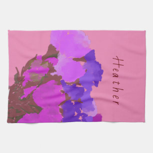 Färgblommor i Modern Art Lycklig +Anpassat namn Kökshandduk