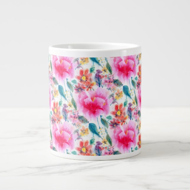 Färgblommor i rött vatten jumbo mugg (Framsidan)