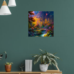 Färgblommor i skogen poster