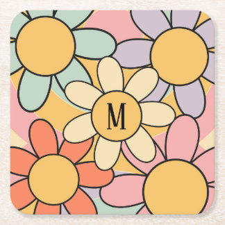 Färgblommor i stil-daisy, i form av färgämnen underlägg papper kvadrat