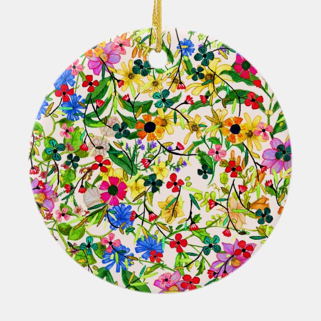 Färgblommor i vår-blommigt julgransprydnad keramik (Baksidan)