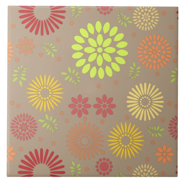 Färgblommor i varma skuggor kakelplatta (Framsidan)