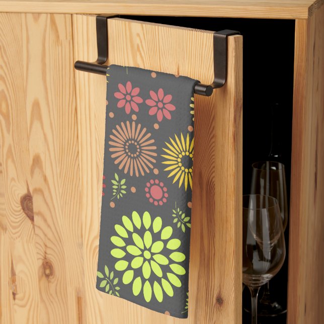 Färgblommor i varma skuggor kökshandduk (Thirds Fold)