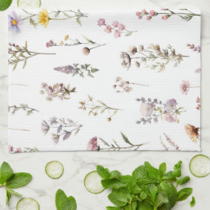 Färgblommor, jodblommor, trädgårdsblommor kökshandduk