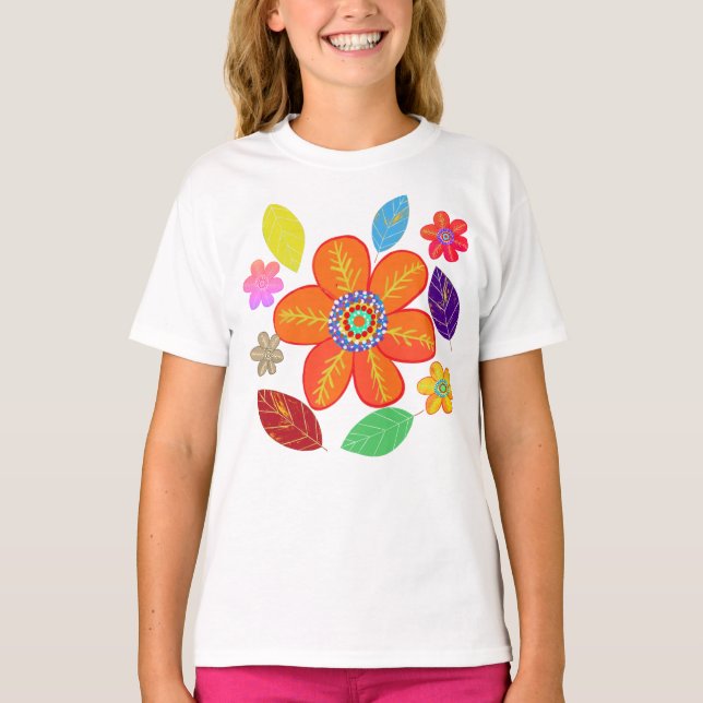 Färgblommor Löv T Shirt (Framsida)