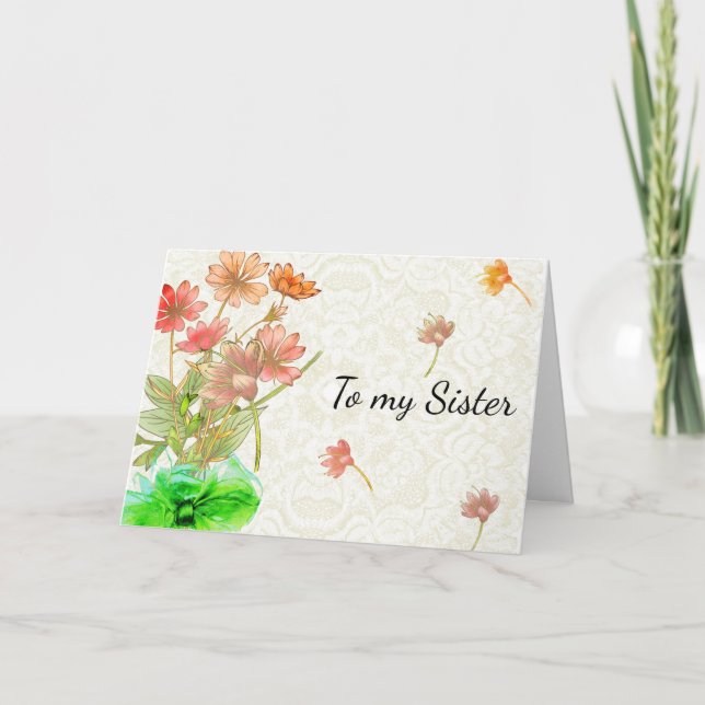 Färgblommor med Grönt Bow Mors dag Helgkort (Framsida)