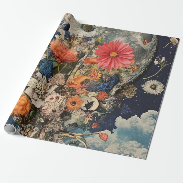 Färgblommor med hel måne presentpapper (Utrullad)