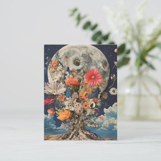 Färgblommor med hel måne vykort (Stående Fram)
