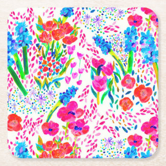 Färgblommor med rött färgämne mönster underlägg papper kvadrat