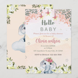 Färgblommor med söt elefant party inbjudningar