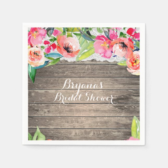 Färgblommor Modern Blommigt Chic Wood & Snöre Pappersservett (Framsidan)