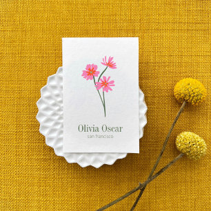 Färgblommor Modern Rosa Blommigt Illustration Visitkort