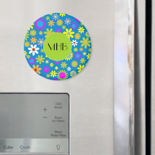 Färgblommor, Mönster av blommor, monogram Magnet