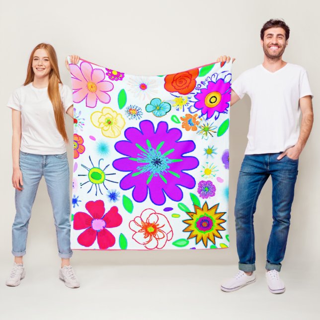 Färgblommor Mönster Fleecefilt (På plats)