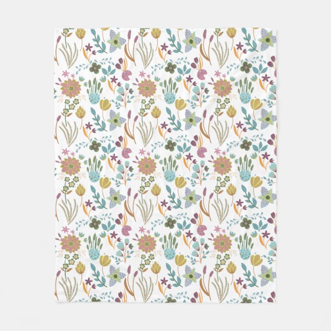 Färgblommor Mönster Fleecefilt (Framsidan)