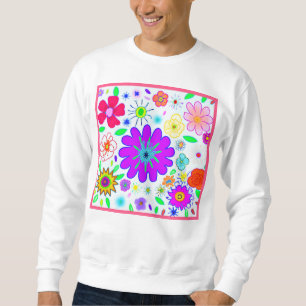 Färgblommor Mönster Lång Ärmad Tröja