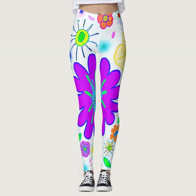 Färgblommor Mönster Leggings (Framsida)