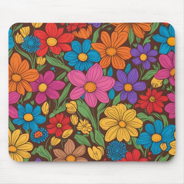 Färgblommor mönster musmatta (Framsidan)