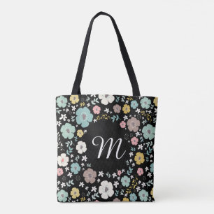 Färgblommor Mönster och Ram med monogram Tygkasse