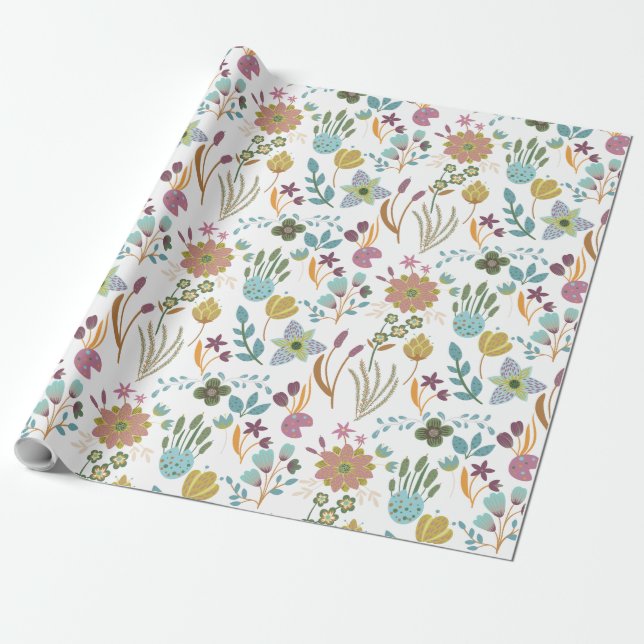 Färgblommor Mönster Presentpapper (Utrullad)
