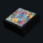 Färgblommor Mönster Smyckeskrin<br><div class="desc">Modern färgstarka blommor samlar in vattenfärgers handillustration. Blå gult och lila blommor.</div>