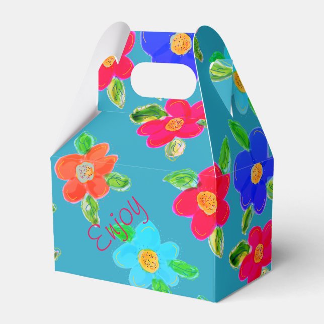 Färgblommor, mönstrad presentaskar (Framsidan Sidan)