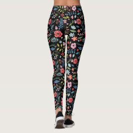 Färgblommor och Blad botaniska Mönster Leggings