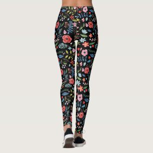 Färgblommor och Blad botaniska Mönster Leggings
