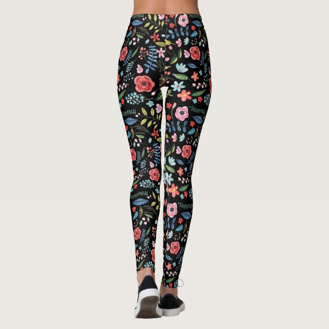 Färgblommor och Blad botaniska Mönster Leggings (Baksida)