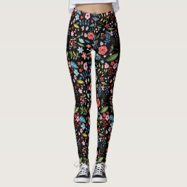 Färgblommor och Blad botaniska Mönster Leggings