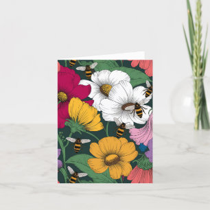 Färgblommor och blanka bin-kort helgkort