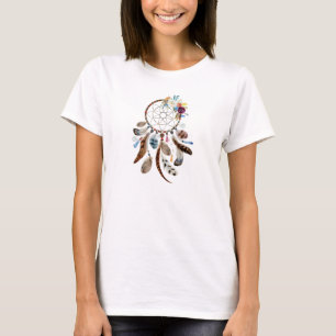 Färgblommor och fjädrar i Dreamcatcher T Shirt